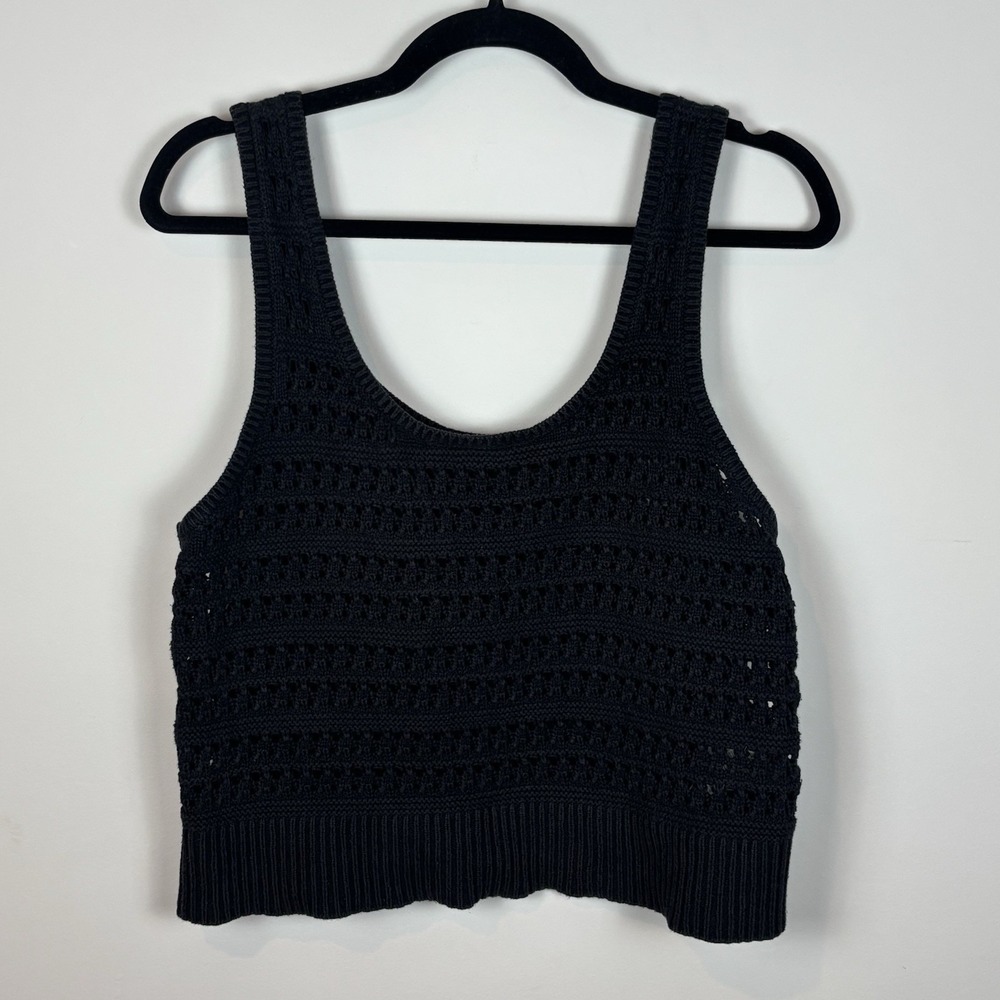 Old Navy Women's Black Open Knit Croche Crop Tank Size Large Boho Festival‎